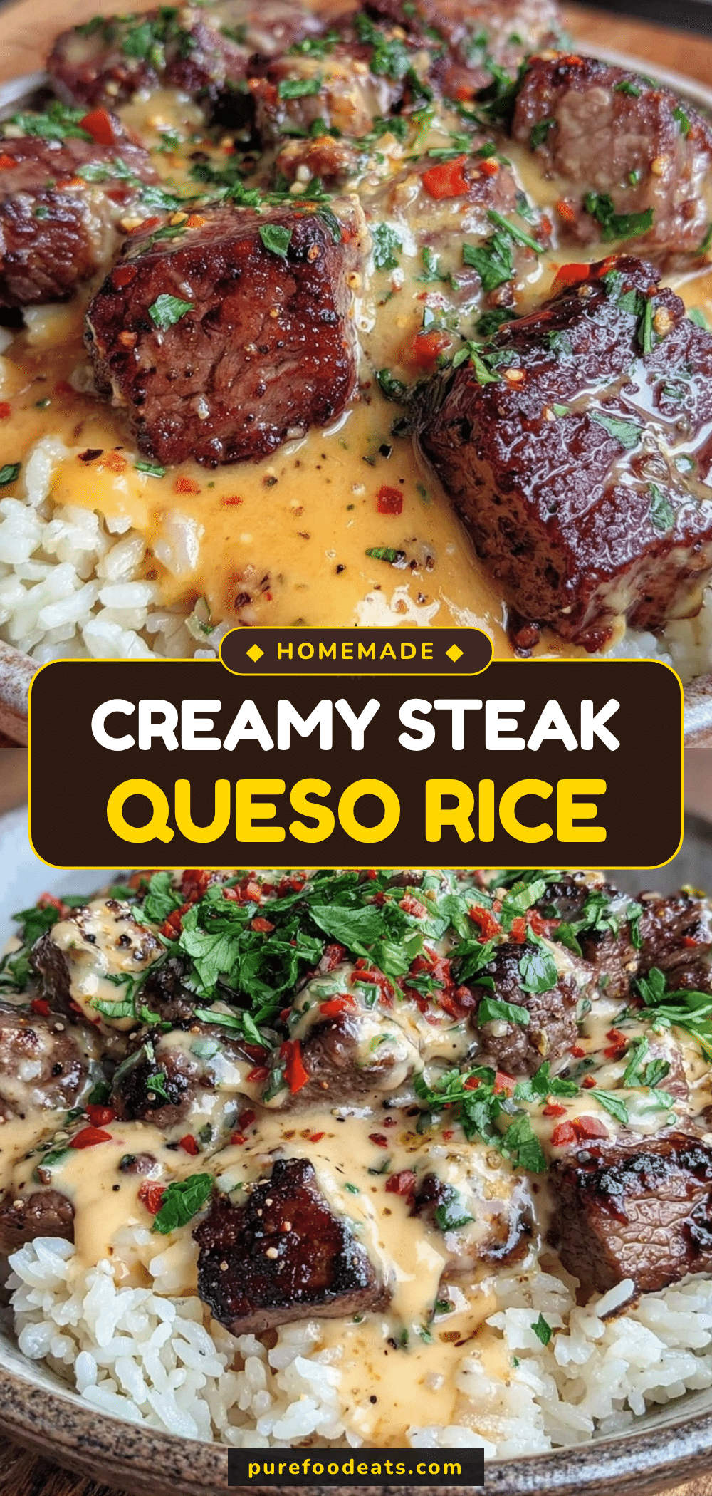 creamy steak queso rice bowl recipe