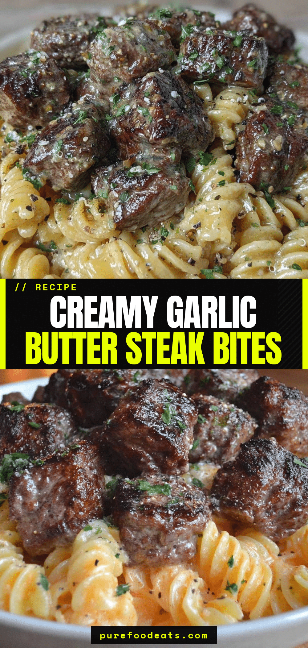 garlic butter steak bites with pasta recipe
