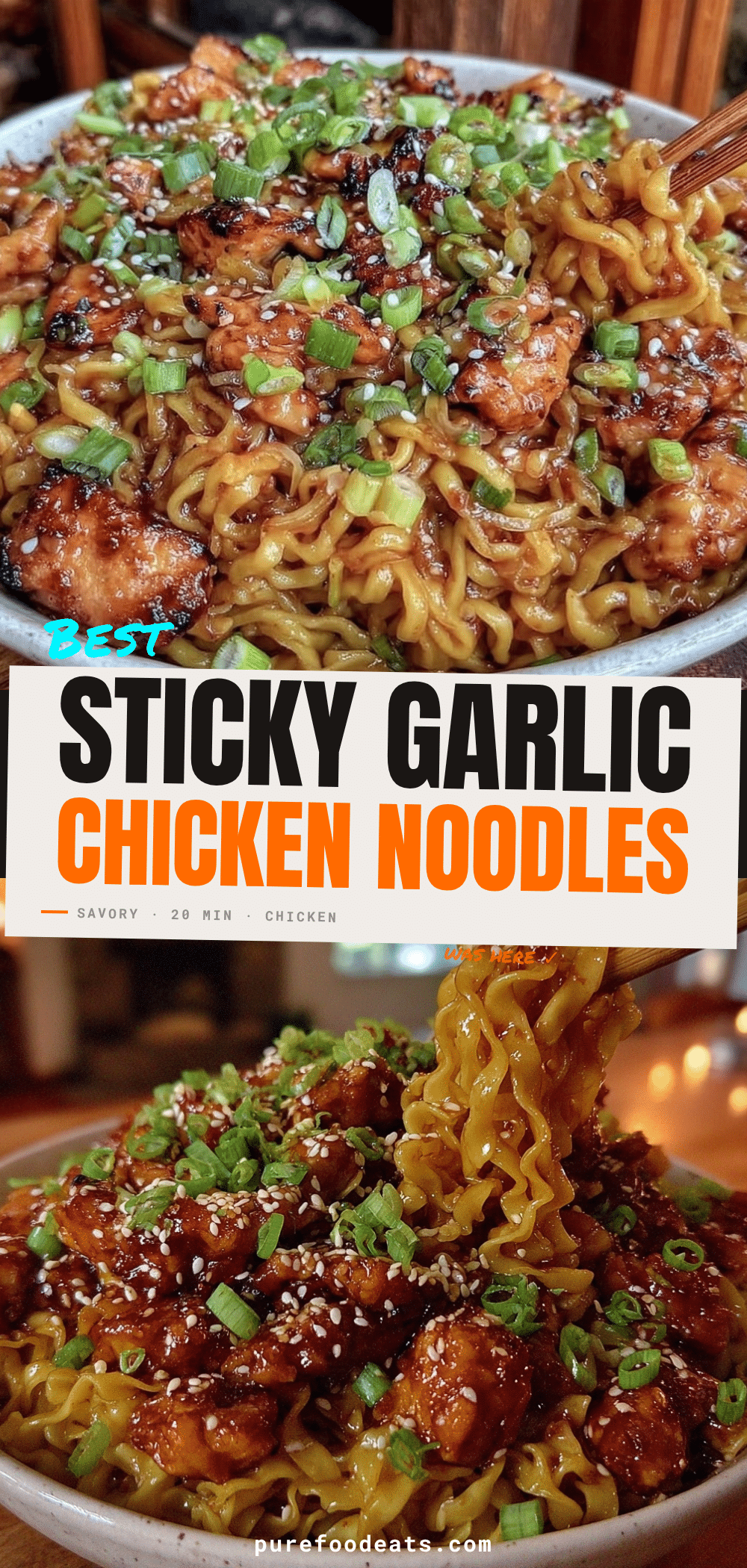 sticky garlic chicken noodles recipe